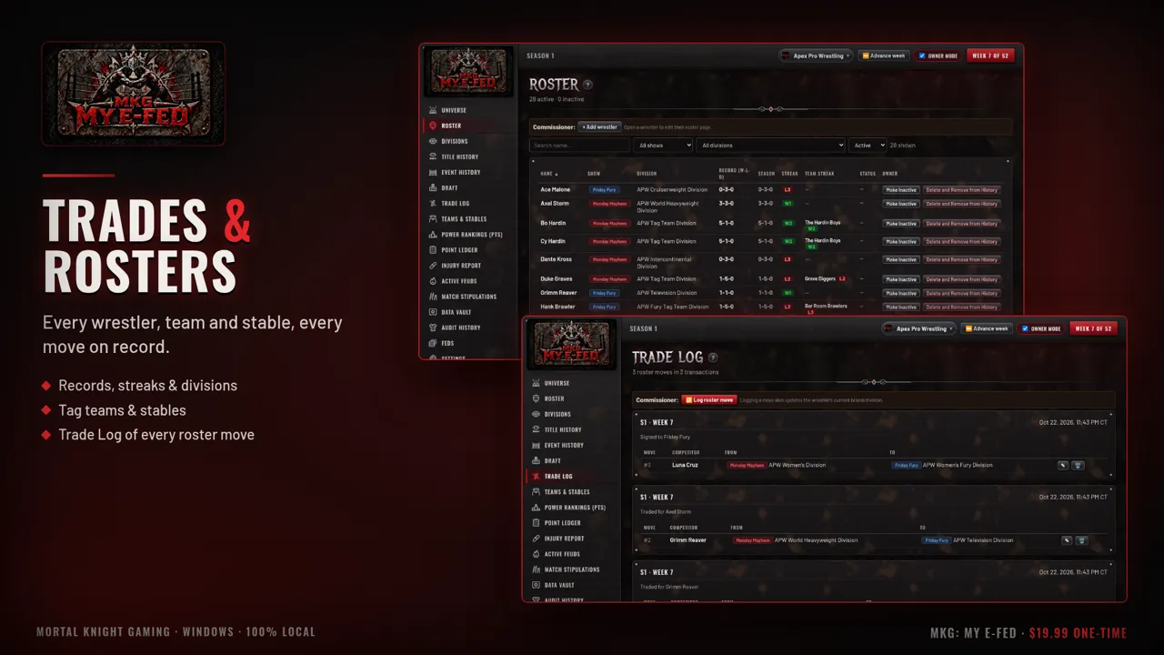 Roster and trades screen